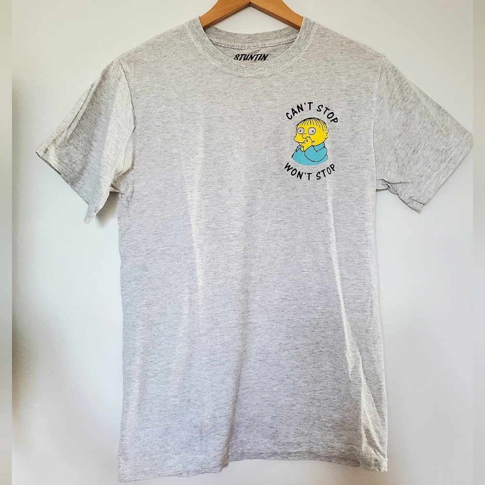 STUNTIN The Simpsons Ralph Wiggum "Can't Stop Won't Stop" Heather Grey Tee (S)